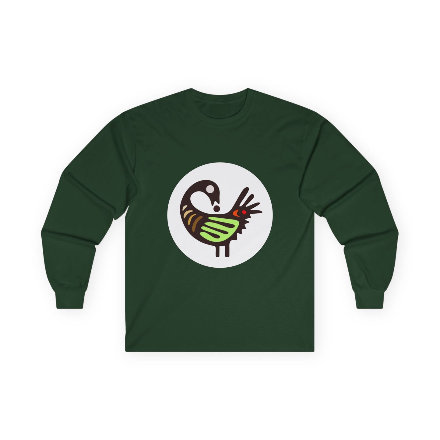 Long Sleeve Tee — (White) The Adinkra Retro Folk Bird symbol -Akoko Nan -Meaning the "leg of a hen"