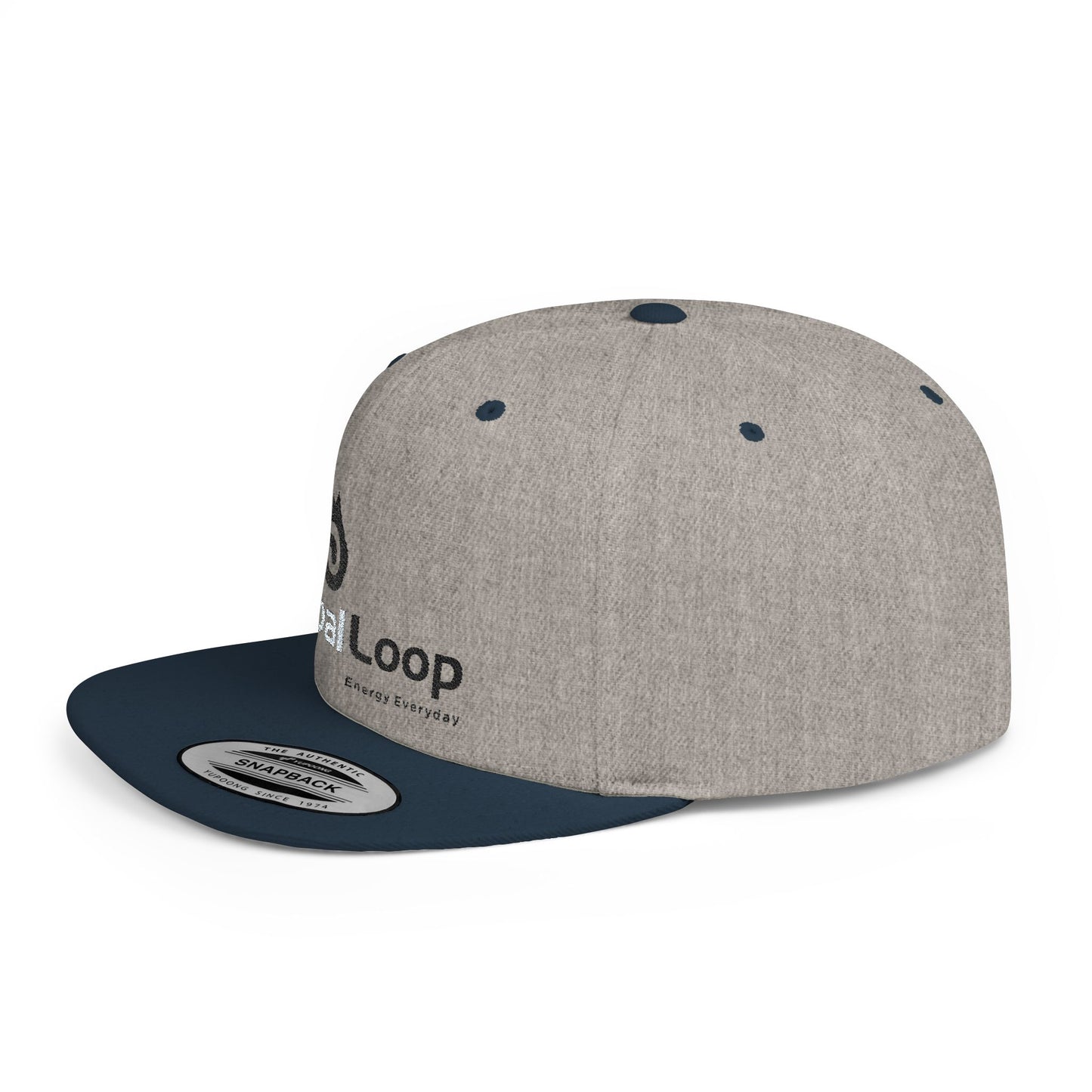 TribalLoop Flat Bill Snapback Hat — White Embroidered Logo Cap