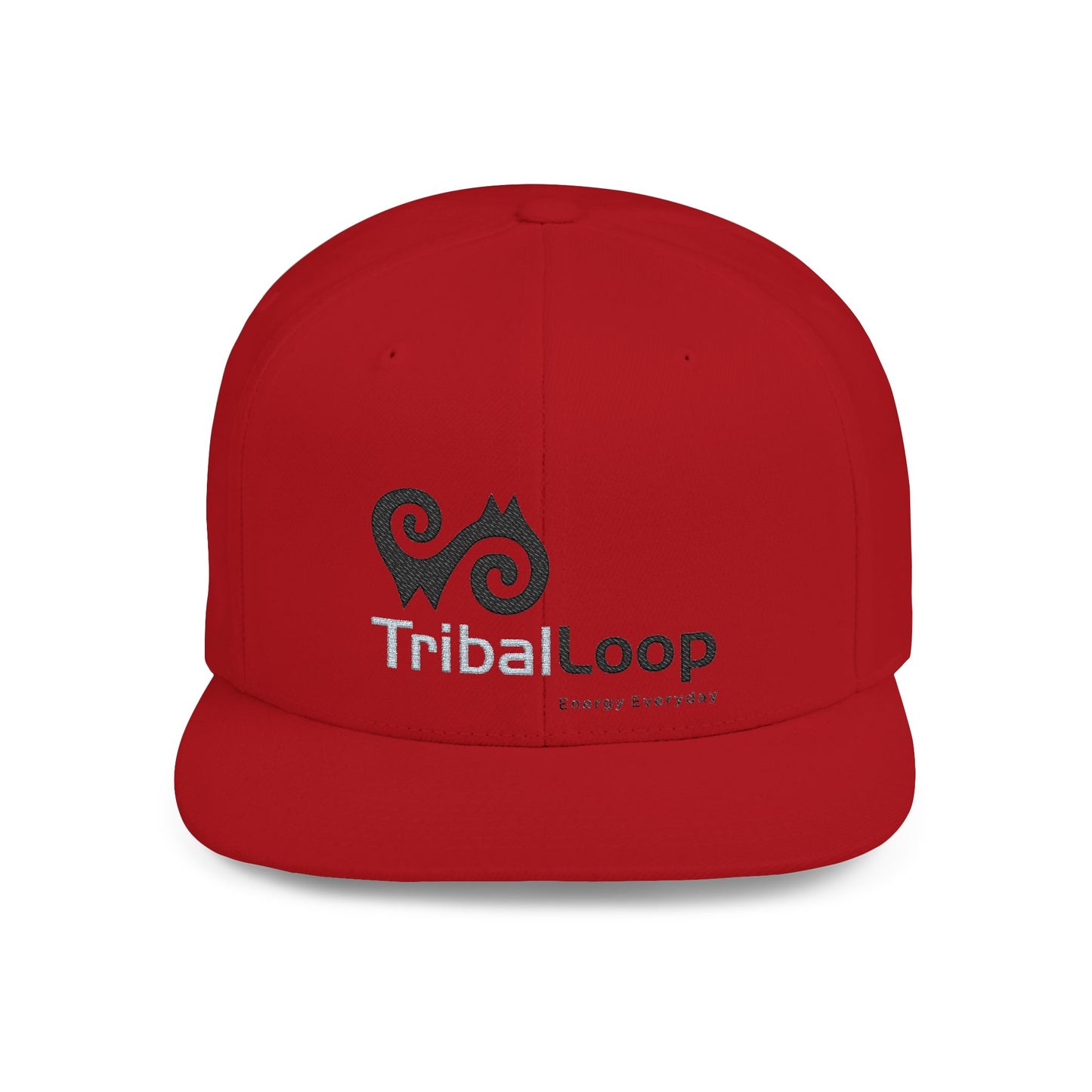 TribalLoop Flat Bill Snapback Hat — White Embroidered Logo Cap