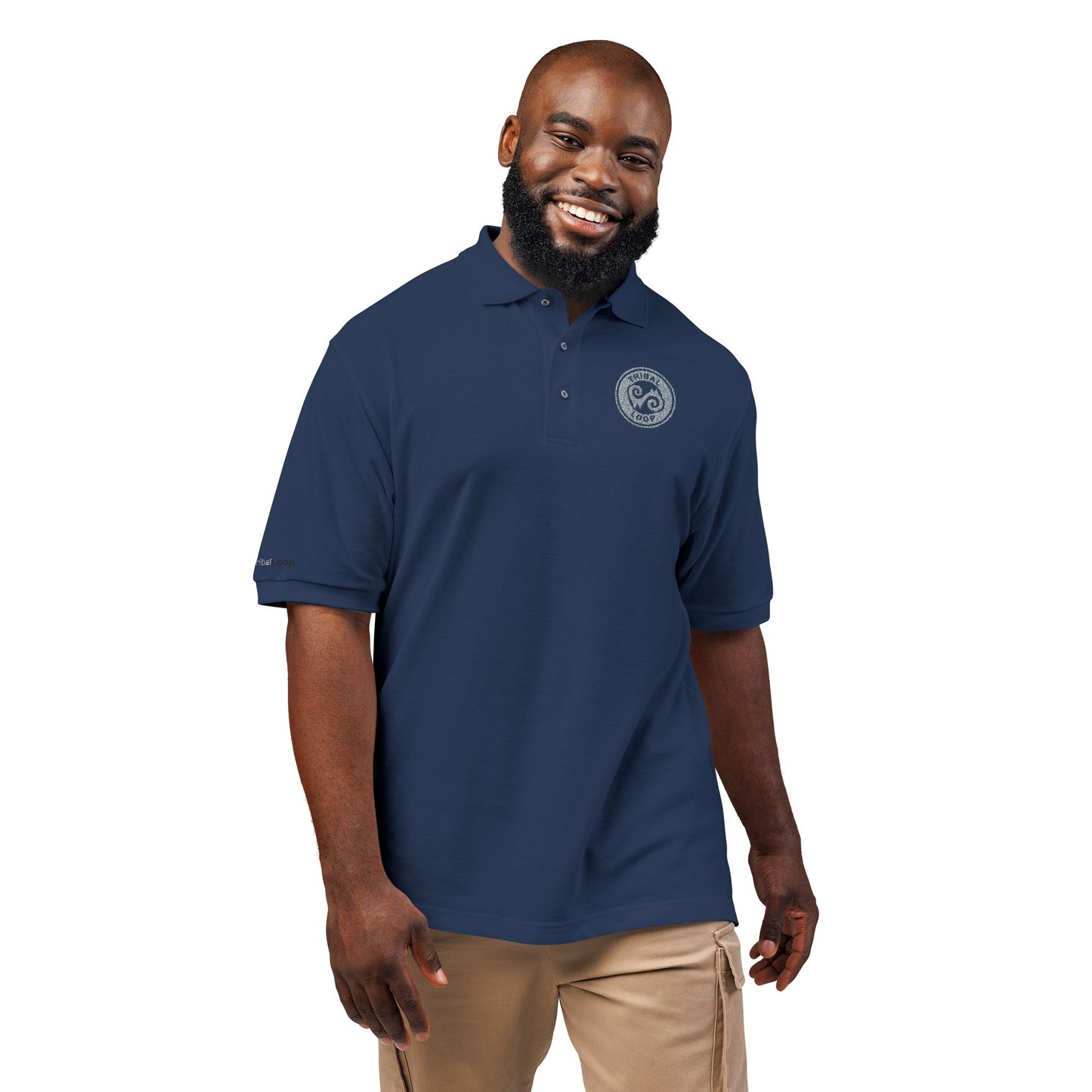 Tribal Loop embroidered Adinkra inspired Polo Shirt — Classic Crest Chest Logo