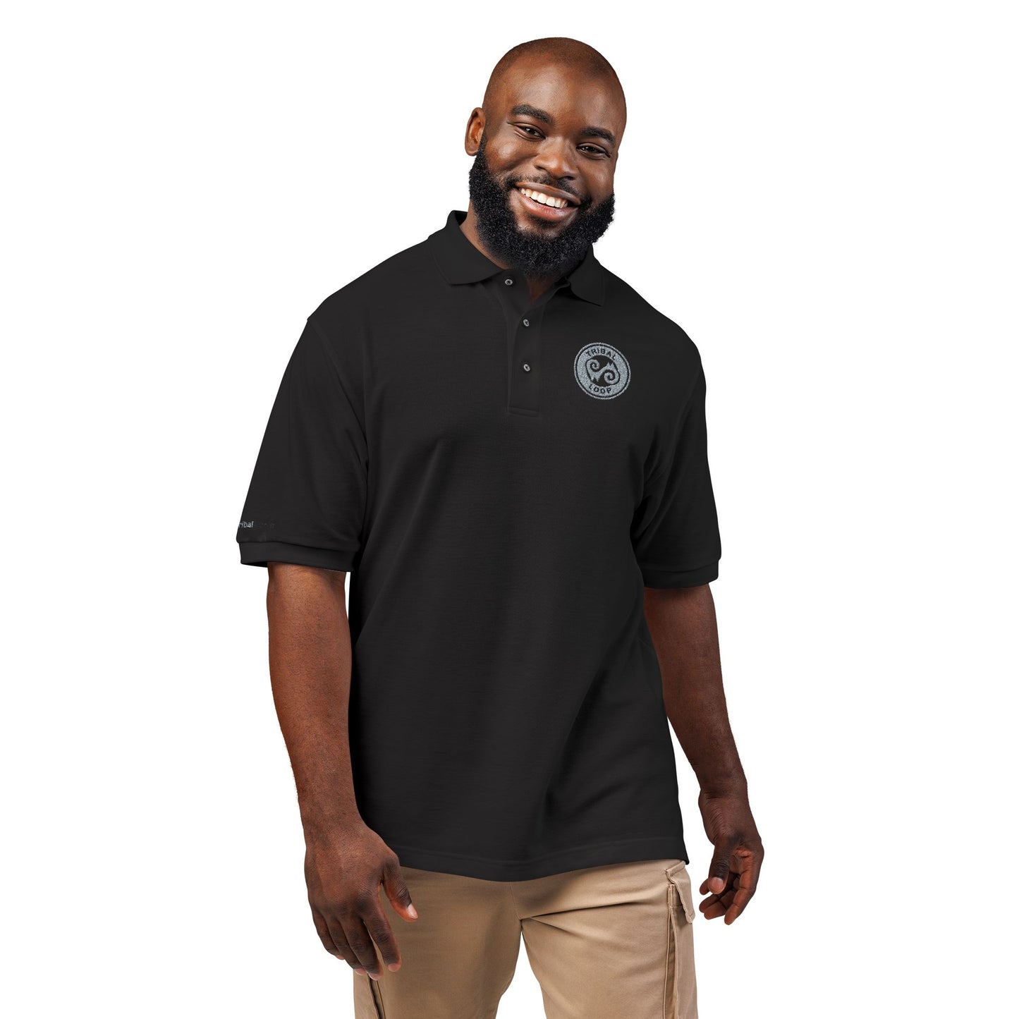 Tribal Loop embroidered Adinkra inspired Polo Shirt — Classic Crest Chest Logo