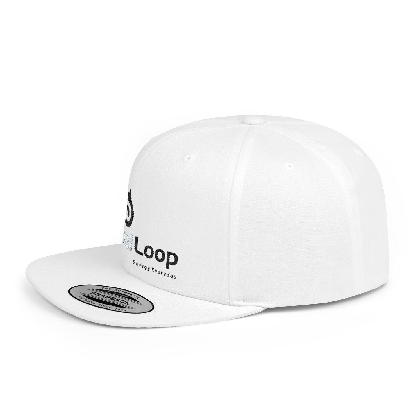 TribalLoop Flat Bill Snapback Hat — White Embroidered Logo Cap