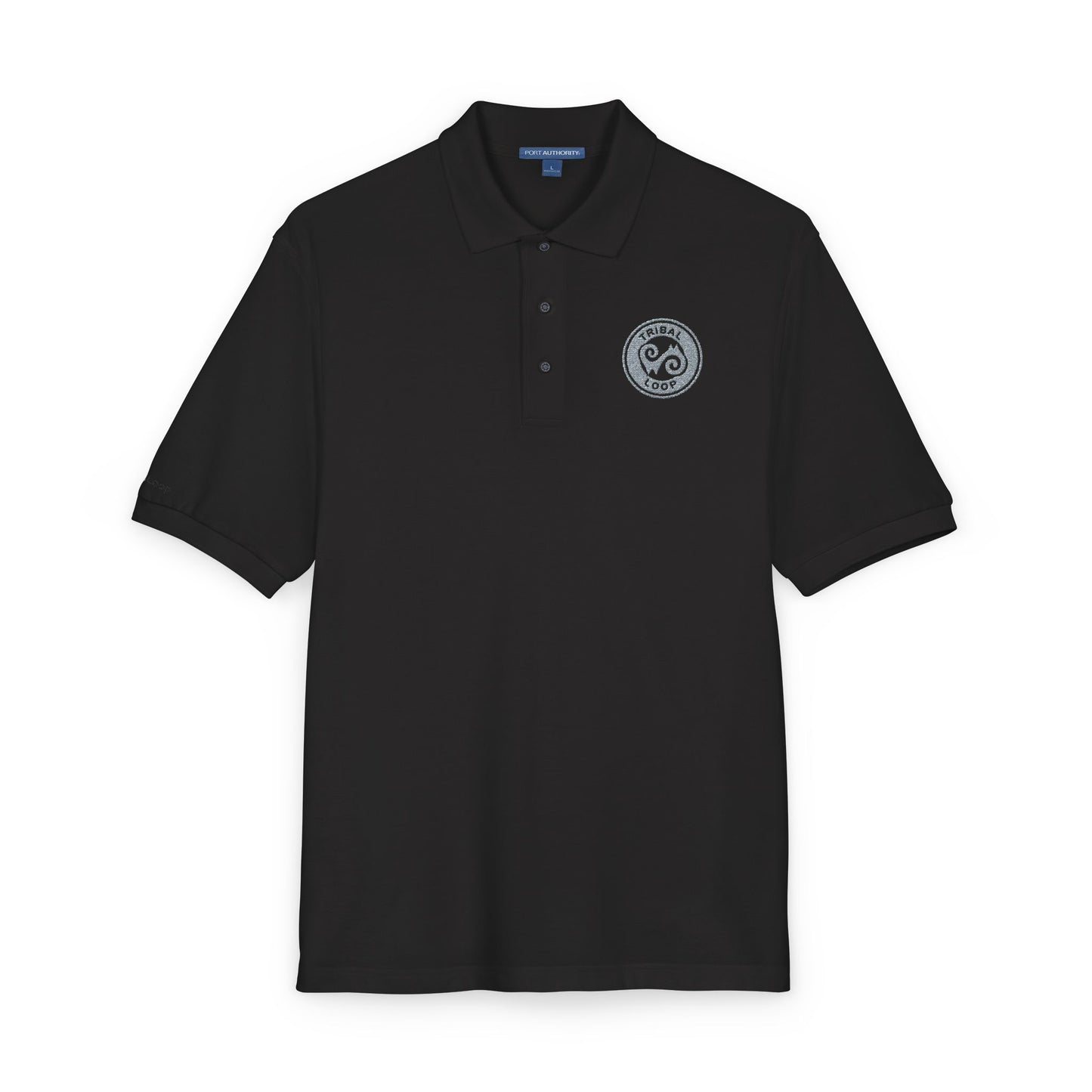 Tribal Loop embroidered Adinkra inspired Polo Shirt — Classic Crest Chest Logo