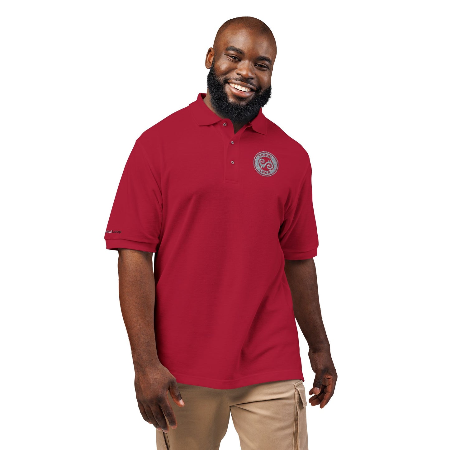 Tribal Loop embroidered Adinkra inspired Polo Shirt — Classic Crest Chest Logo