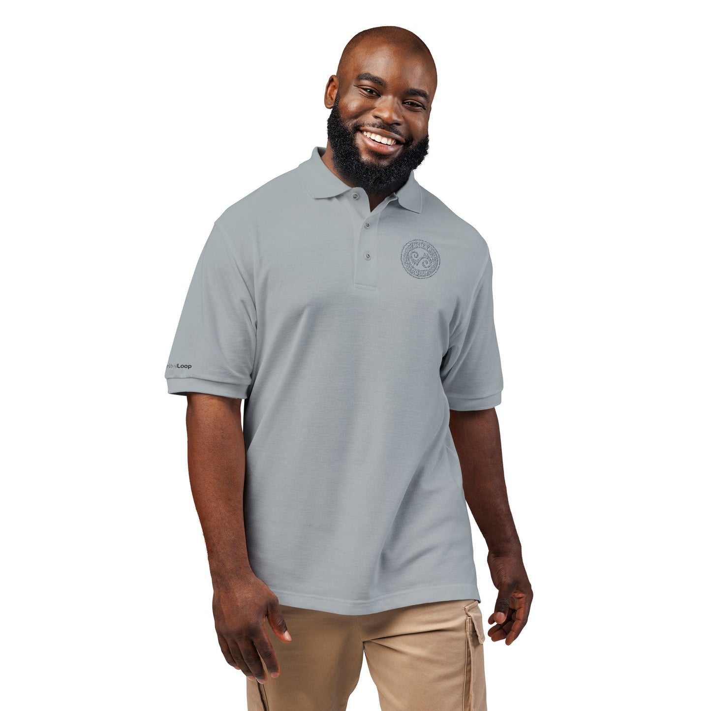Tribal Loop embroidered Adinkra inspired Polo Shirt — Classic Crest Chest Logo