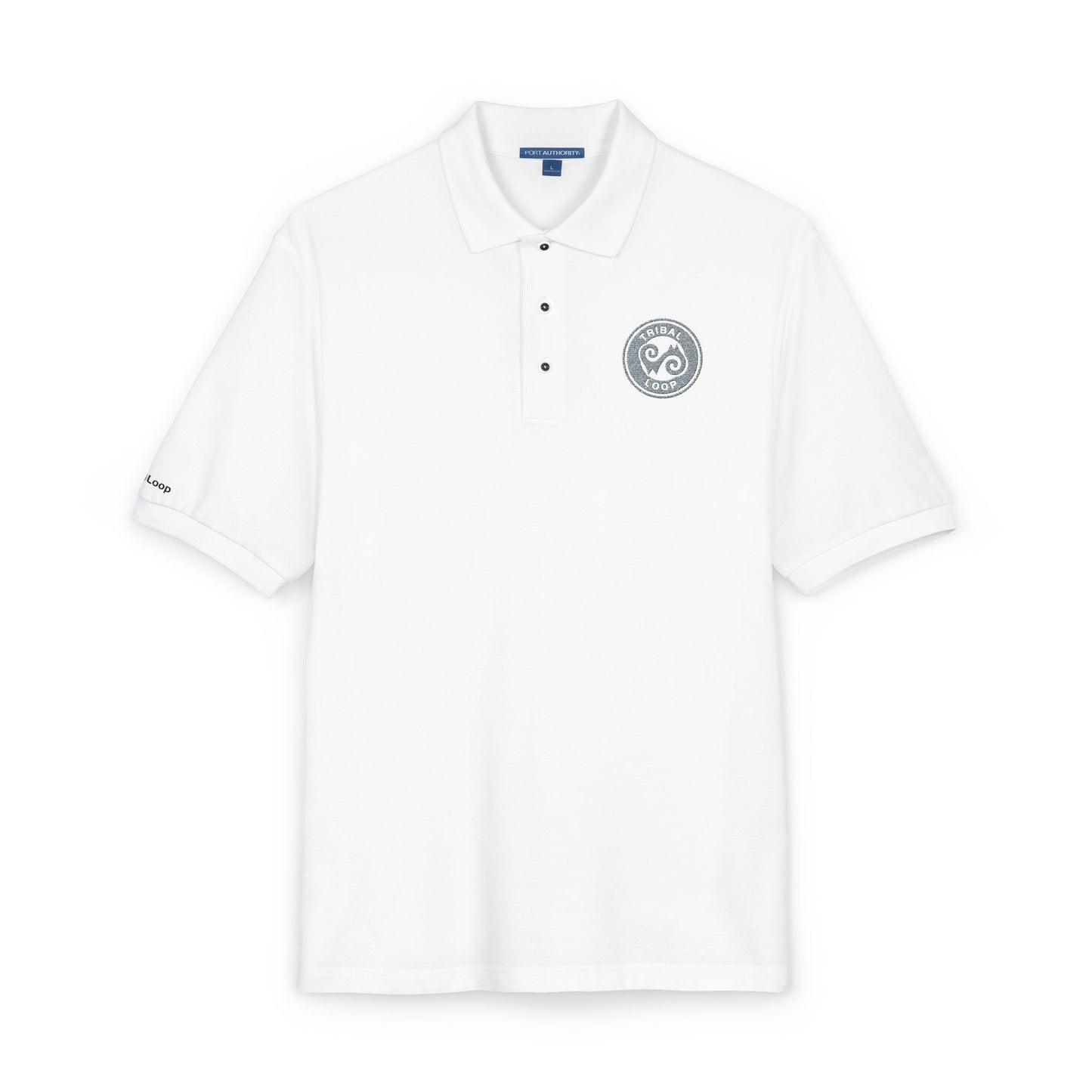 Tribal Loop embroidered Adinkra inspired Polo Shirt — Classic Crest Chest Logo