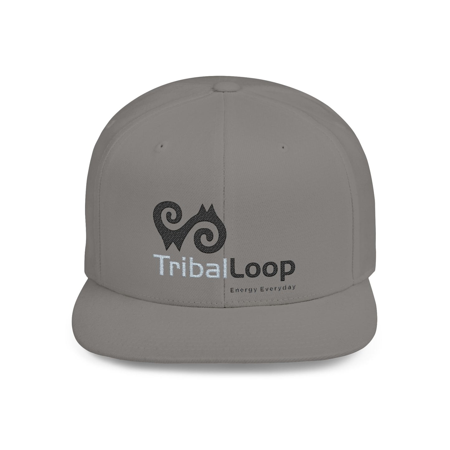 TribalLoop Flat Bill Snapback Hat — White Embroidered Logo Cap