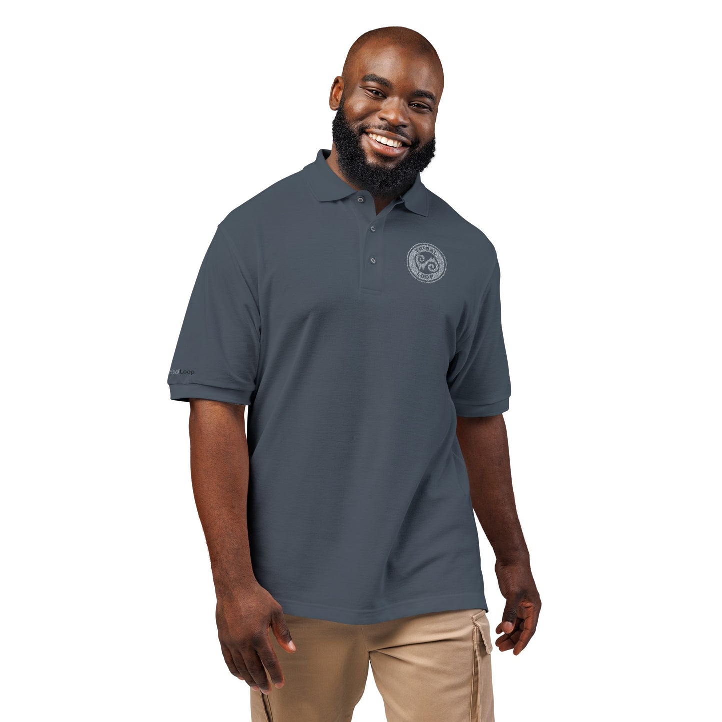 Tribal Loop embroidered Adinkra inspired Polo Shirt — Classic Crest Chest Logo