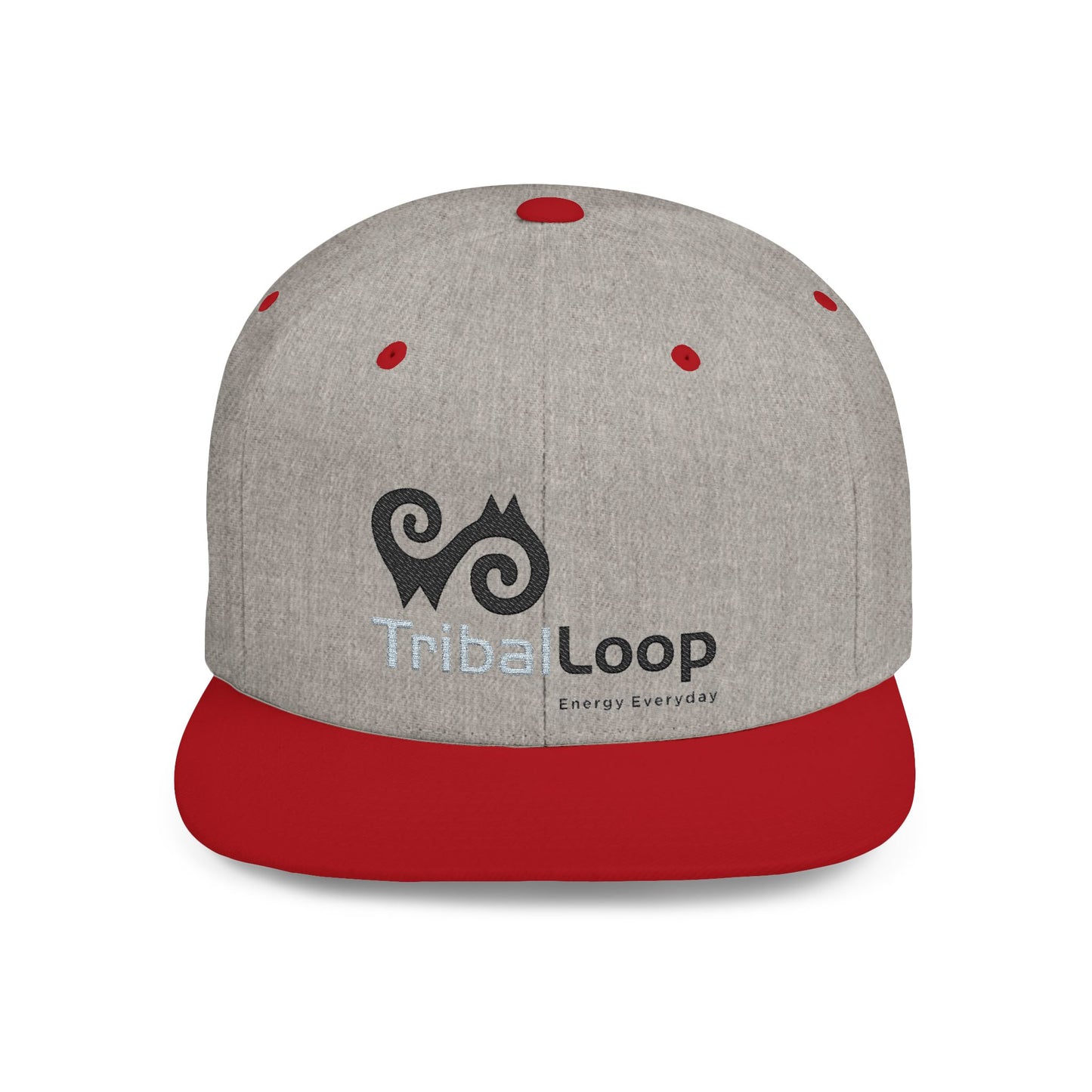 TribalLoop Flat Bill Snapback Hat — White Embroidered Logo Cap
