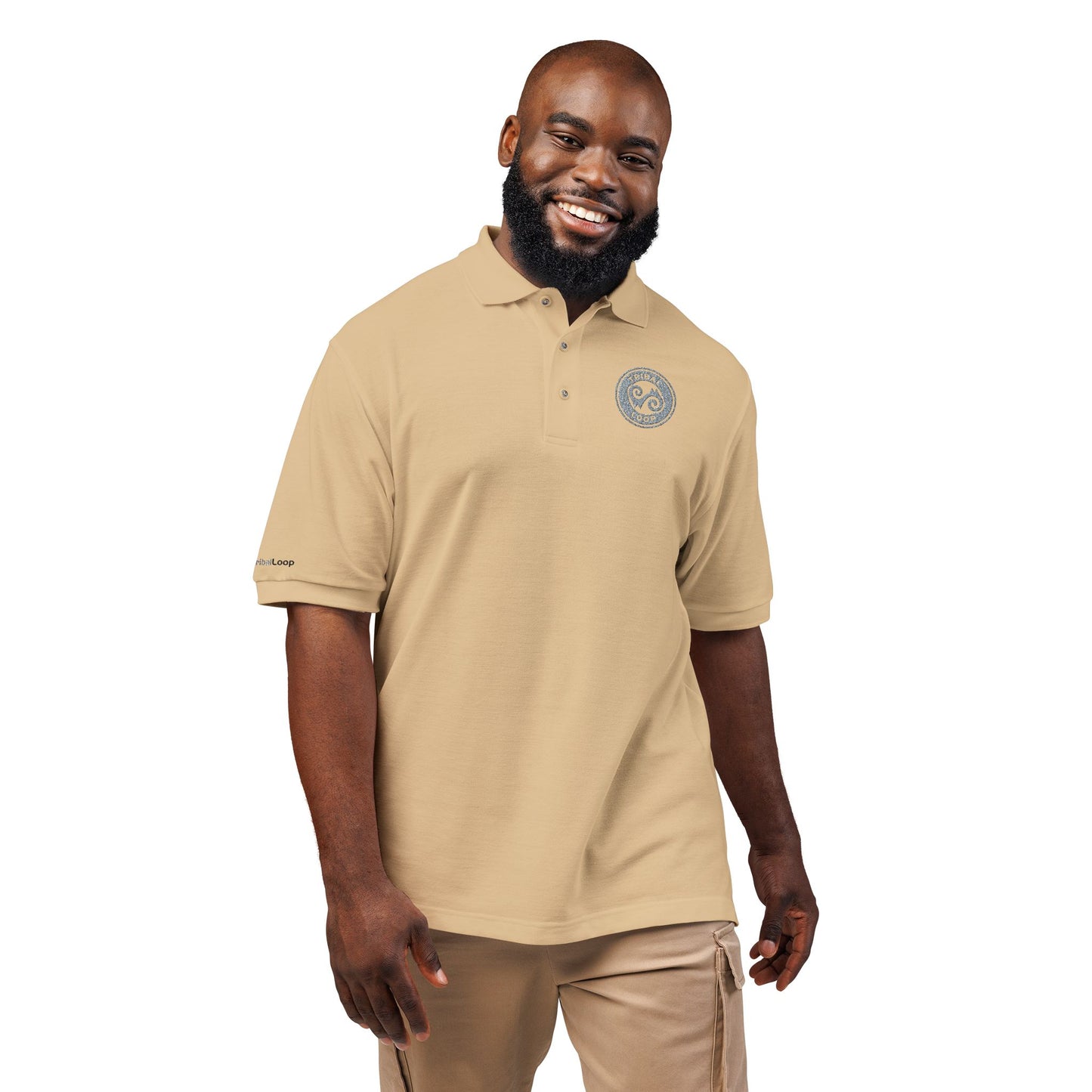 Tribal Loop embroidered Adinkra inspired Polo Shirt — Classic Crest Chest Logo