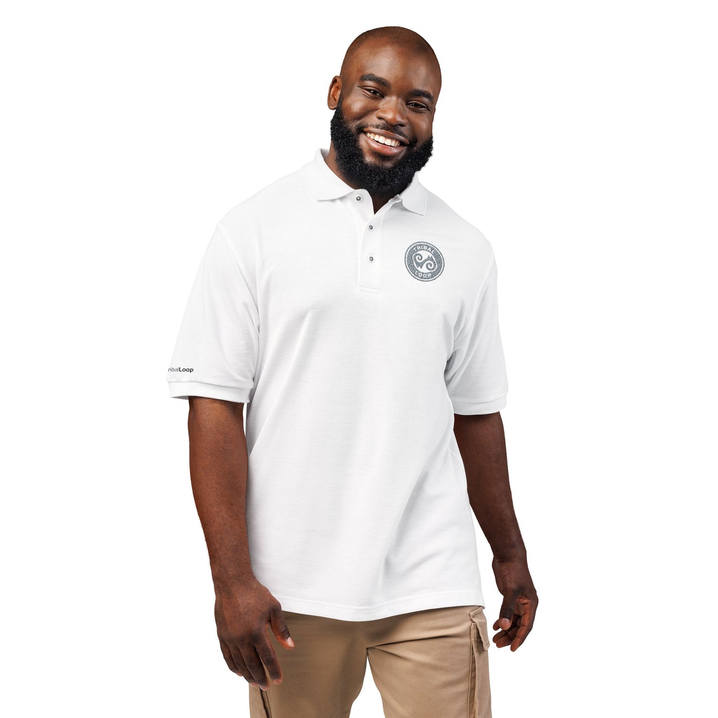 Tribal Loop embroidered Adinkra inspired Polo Shirt — Classic Crest Chest Logo