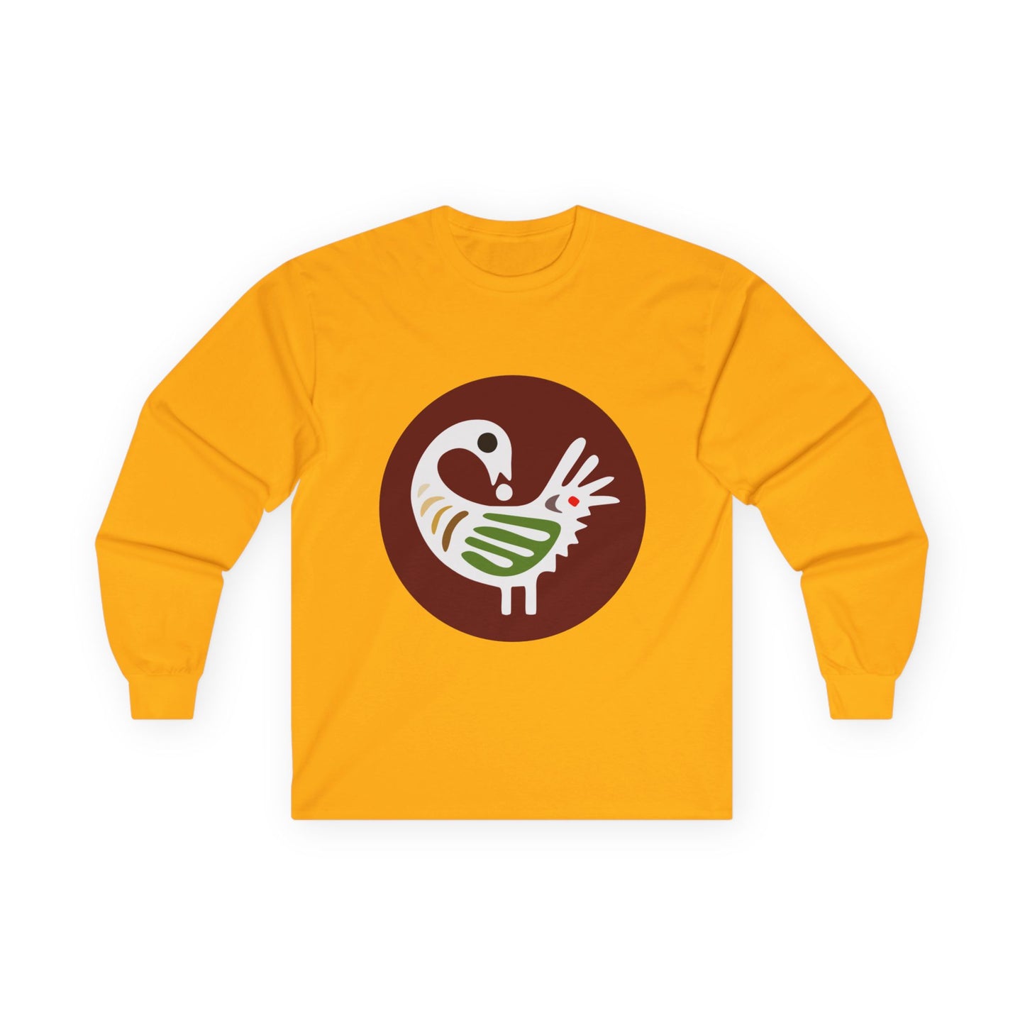 Long Sleeve Tee — (Red) The Adinkra Retro Folk Bird symbol -Akoko Nan -Meaning the "leg of a hen"