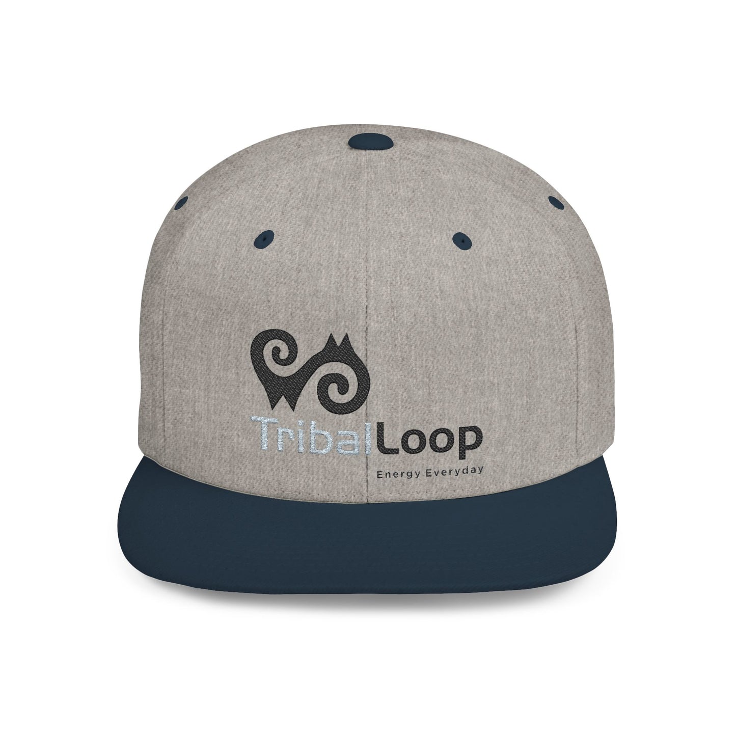 TribalLoop Flat Bill Snapback Hat — White Embroidered Logo Cap