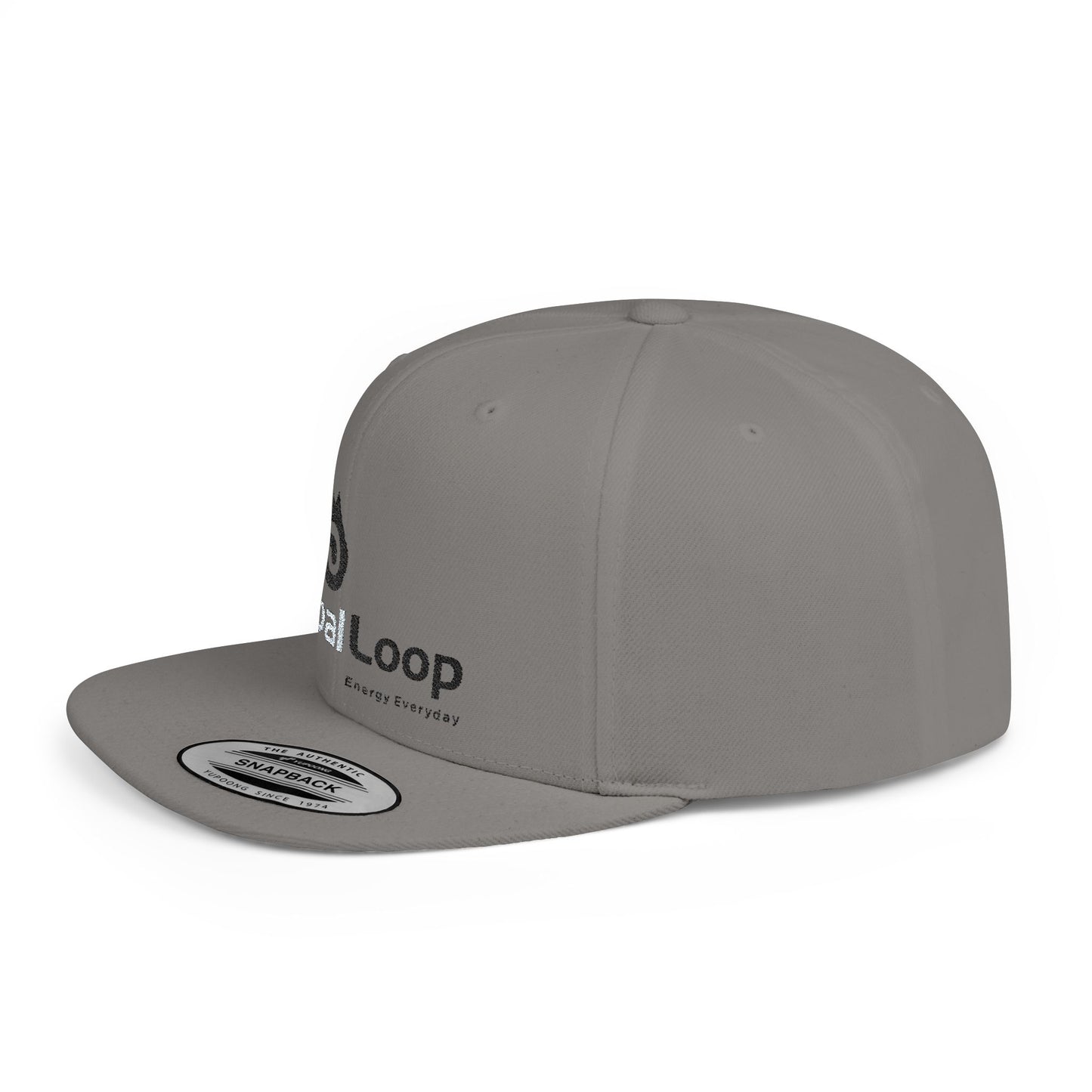 TribalLoop Flat Bill Snapback Hat — White Embroidered Logo Cap